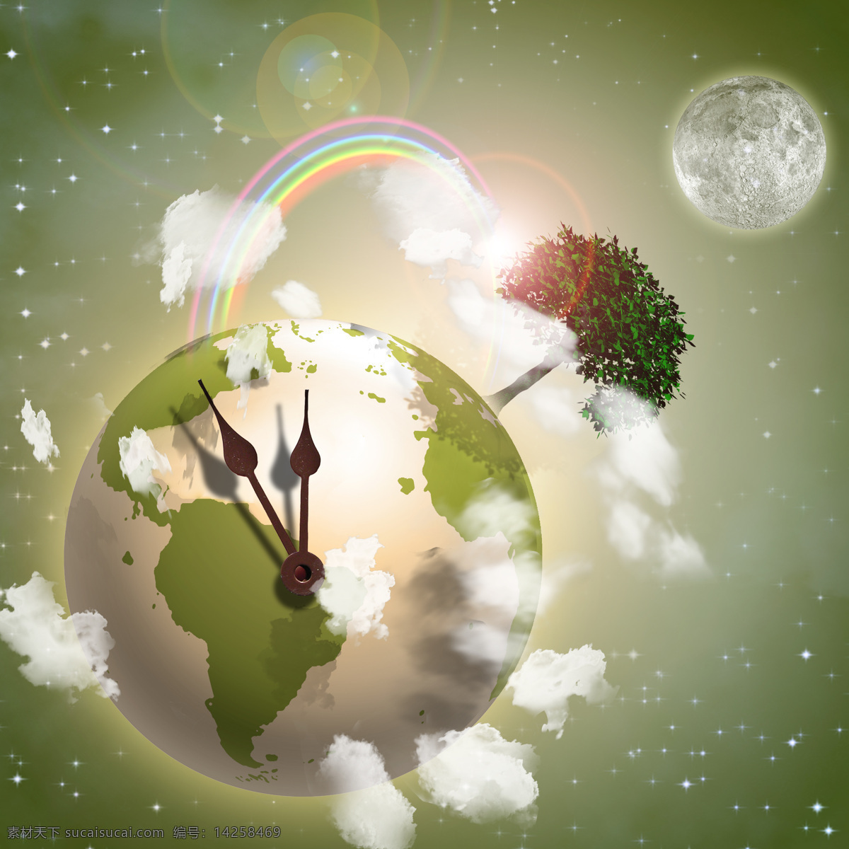 地球 时钟 彩虹 创意素材 商务科技 商业素材 商务概念 创意背景 创意概念 创意 地球图片 环境家居