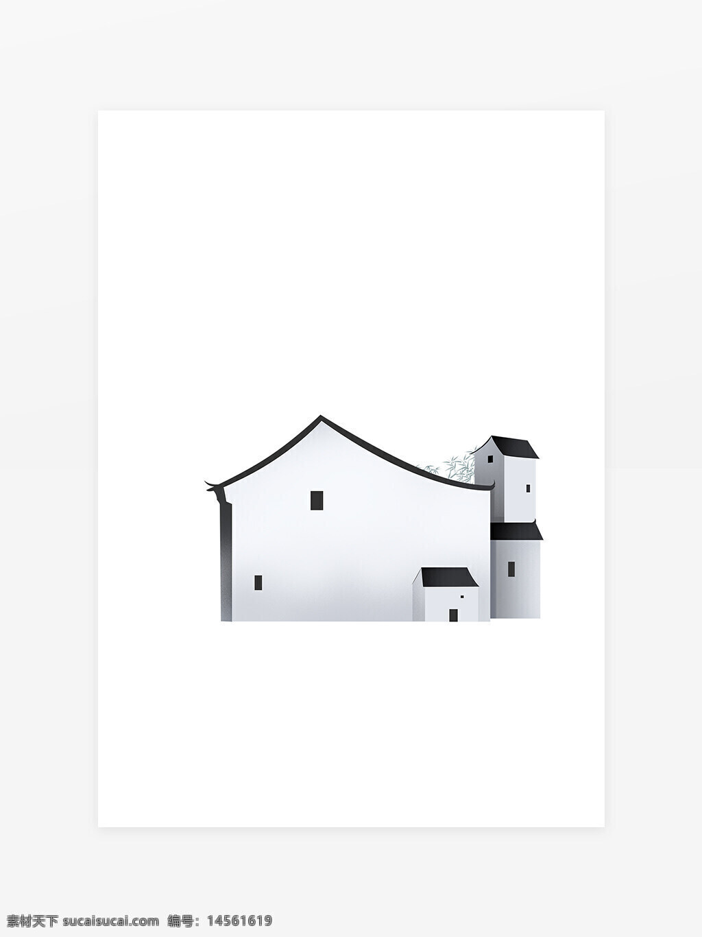中式建筑元素 房子 手绘建筑 黑白房子 徽派 新中式元素 中国农村房子