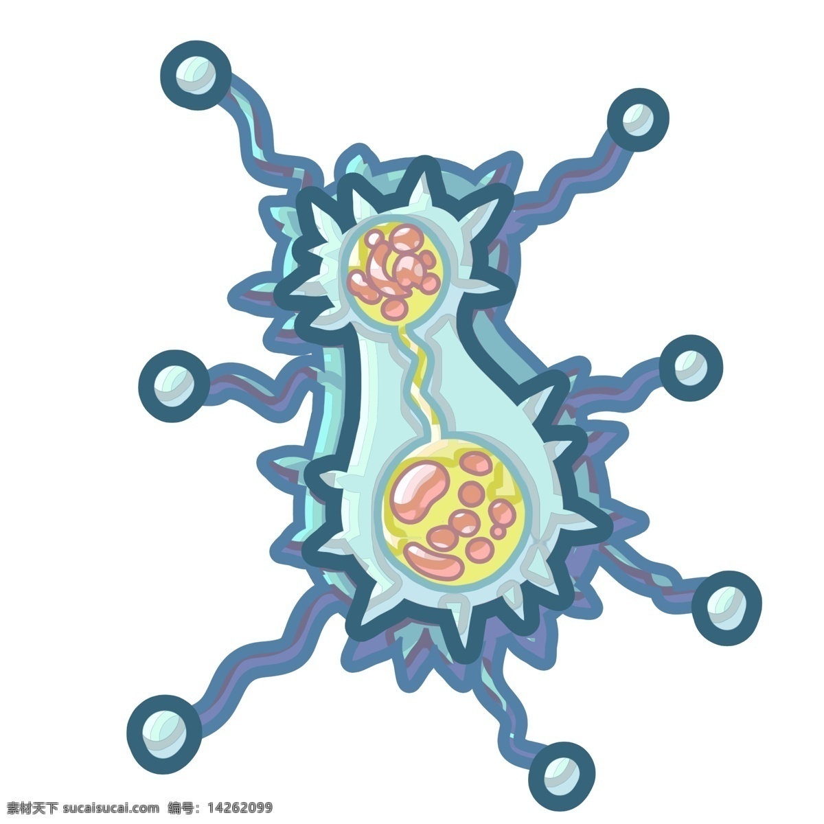 创意 病毒 细菌 插画 蓝色 创意细菌 圆形插图 绿色图案 仿真微生物 生物工程 生物 生病 病毒细菌插画