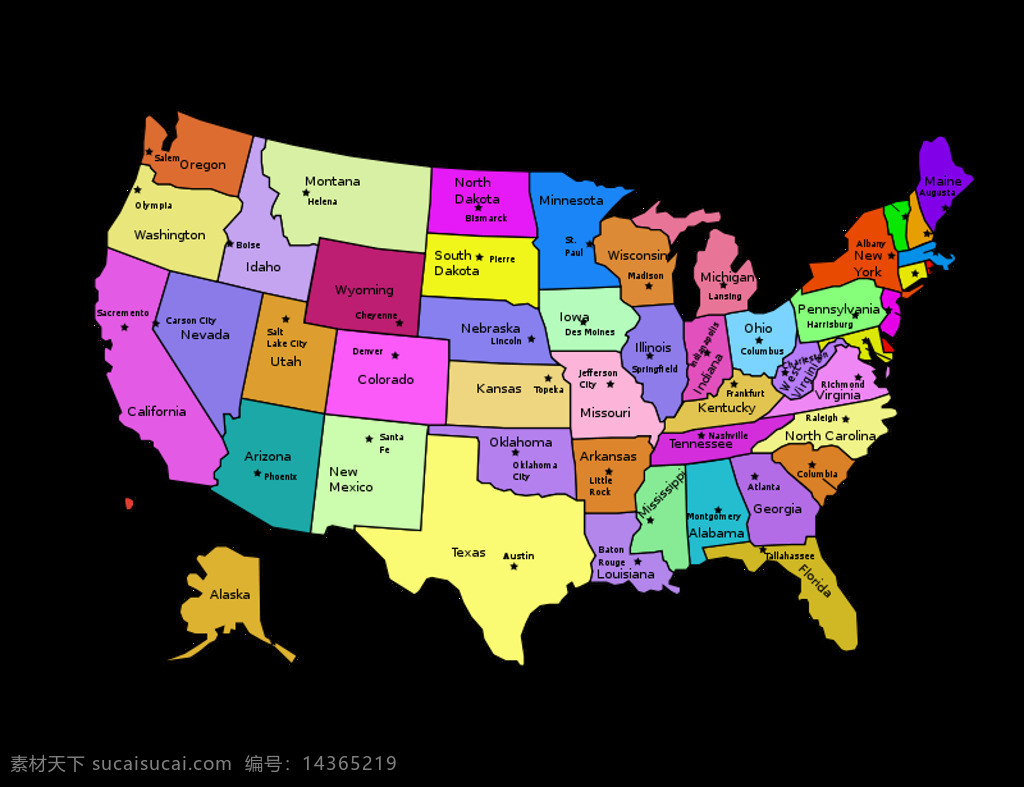 美国 地图 资本 国家 名字 状态 插画集