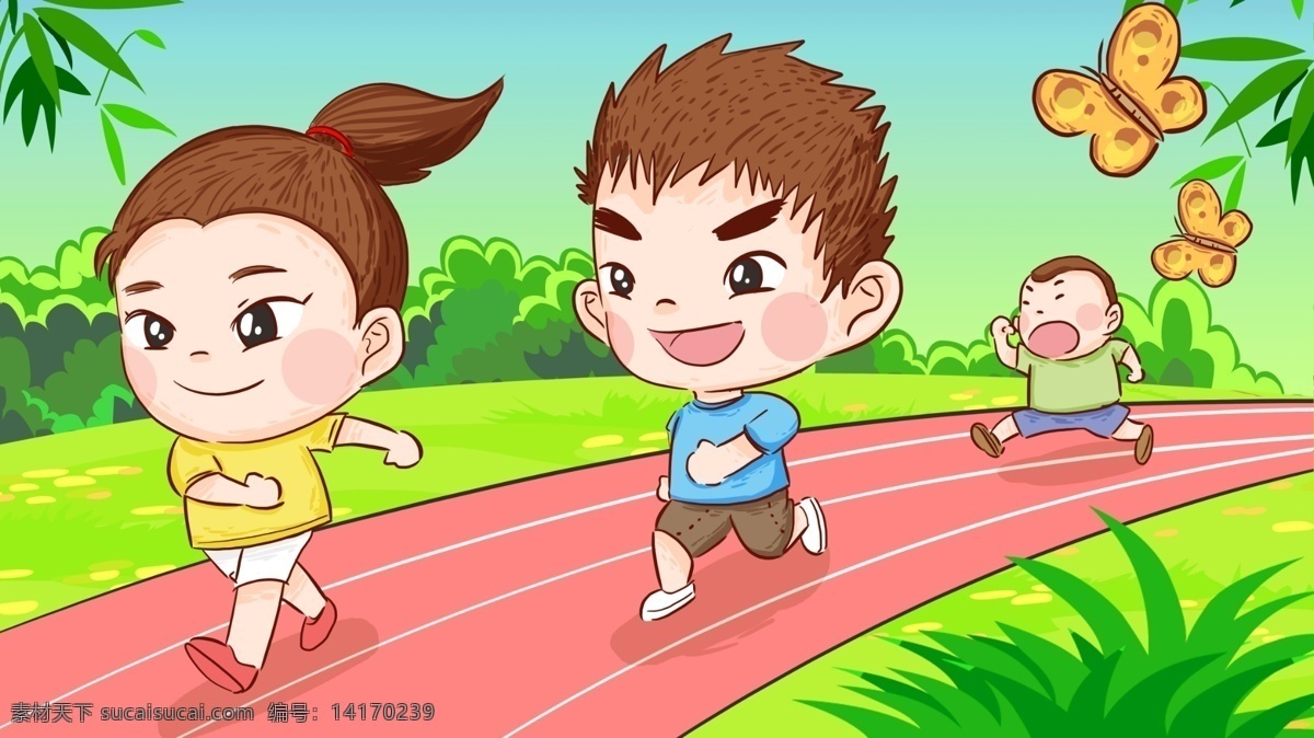 全民健身 日 跑马 拉松 健身 手绘 原创 插画 动起来 马拉松 跑步 绿色 卡通 全民健身日