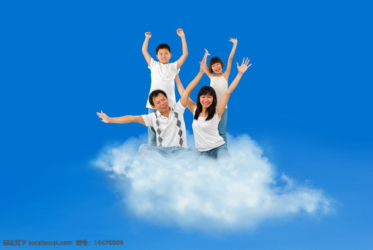 云朵 上 招手 家庭 蓝天 白云 一家人 亚洲家庭 人物图片 家庭图片