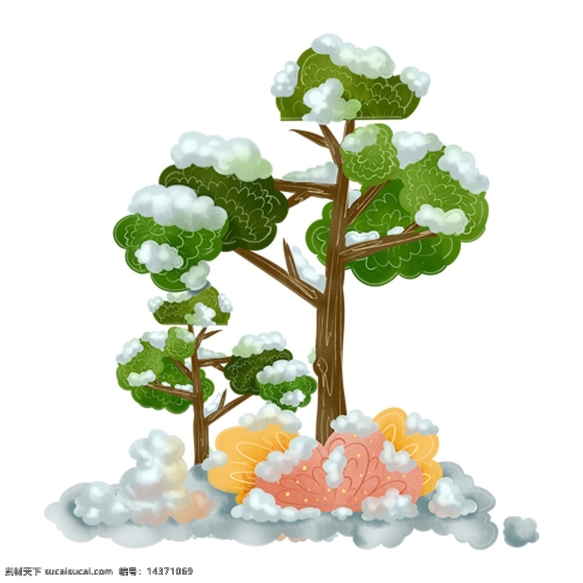 清新 水彩 树木 卡通 透明 唯美 装饰图案 透明素材 植物 免扣素材