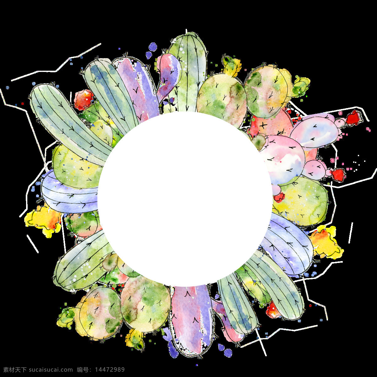 圆形 时尚 仙人掌 透明 装饰 设计素材 背景素材