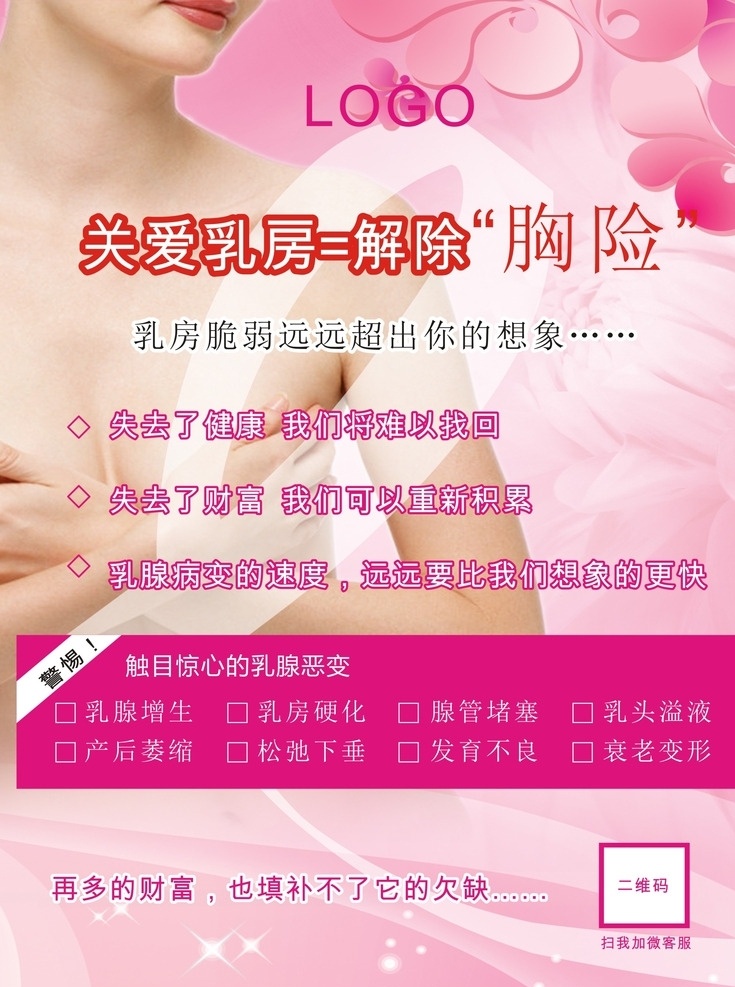 关爱 乳房 宣传单 预防乳腺癌 粉红丝带 粉色 海报