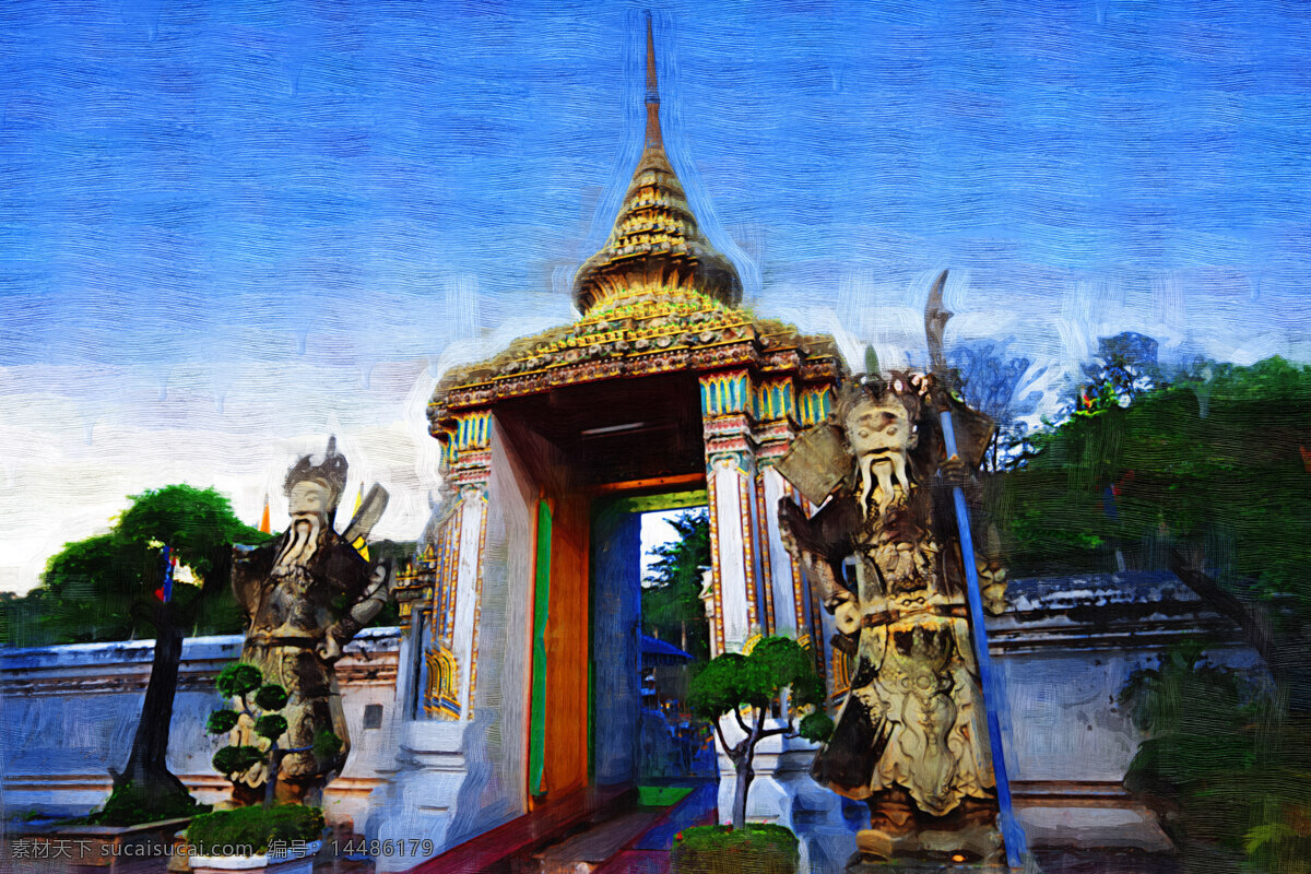 东南亚 风情 寺庙 建筑 泰国 文化艺术 油画 宗教信仰