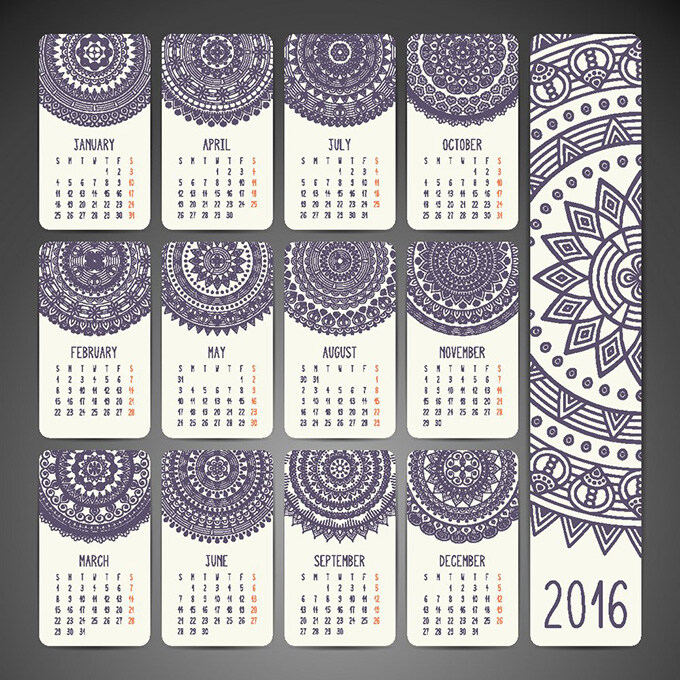 紫色 花盘 花纹 2016 日历 背景 矢量 2016日历 猴年日历 猴年 挂历 年历 年 模版 白色