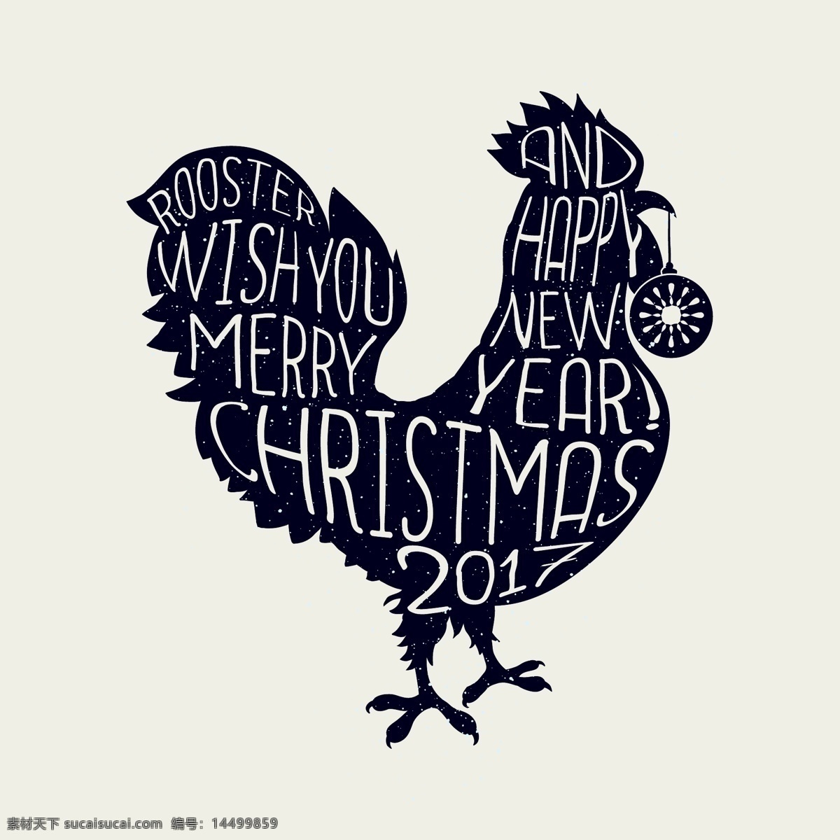 公鸡 祝 圣诞快乐 新年 快乐 插图 背景 矢量 元素 孤立 时尚 黑色 纹理 旧 复古 动物